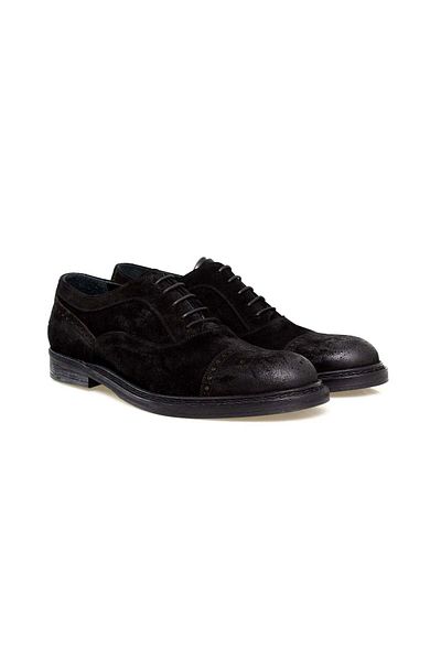 FRANCO CALVANI Black Color Lace-Up Genuine Leather Suede Men's Shoes