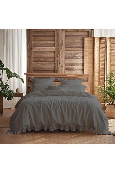 kesenegore 4 Piece Elastic Sheet Ranforce Cotton Fabric Ruffled Double Duvet Cover Set