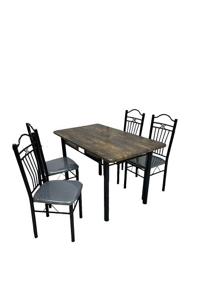 DEC5 Wooden dining table. Iron legs. 4 chairs. Size: 70*120 cm.