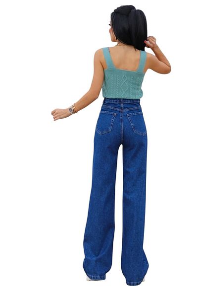 byhaziran butik Frank Women's Dark Blue Extra High Waist Stretchy Waist Comfortable Wide Leg Jeans