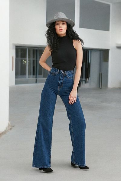 byhaziran butik Alie Young Girl Dark Blue High Waist Lycra Comfortable Loose Leg Jeans