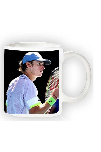 Story of candle Ceramic Mug with 'Alex De Minaur' Design in White