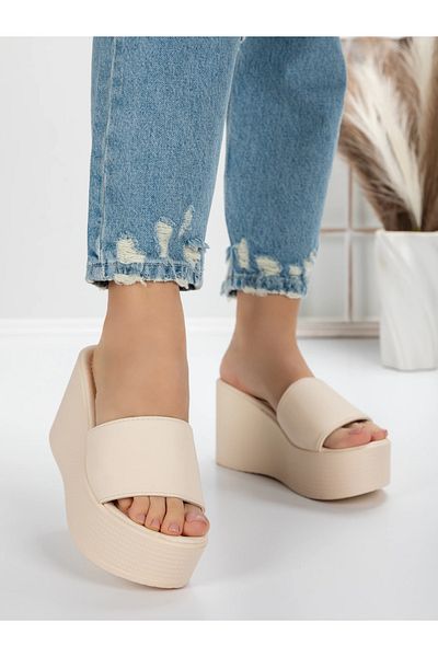mei Women's Platform Slippers 5WL6 Beige |