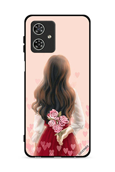 Covernex غطاء حماية لهاتف موتورولا موتو جي 54 5G، فتاة تخفي زهورًا