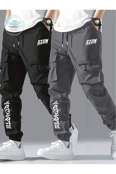 SZone 2cargo pants with 5 pockets,4+1 back pocket, light Bengal fabric,closed leg with top&bottom print