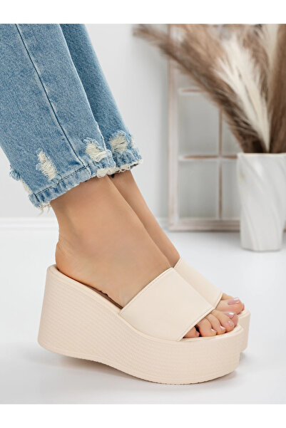 mei Women's Platform Slippers 5WL6 Beige |