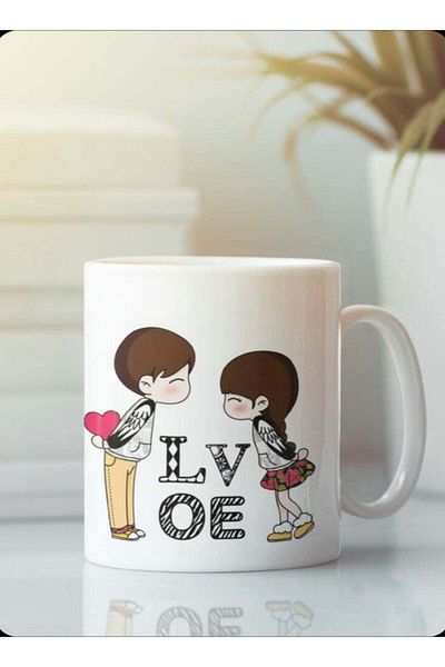 Story of candle Ceramic Mug with 'Love' Design in White