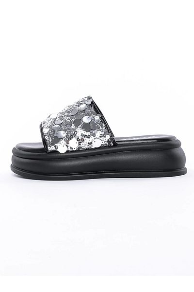 FASHION Women's Slippers with Low Sole 999-1 Black-Silver |