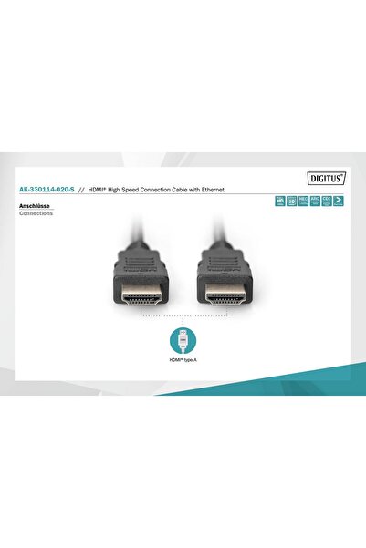 Digitus Cablu HDMI 2m, Ethernet, Full HD, Negru