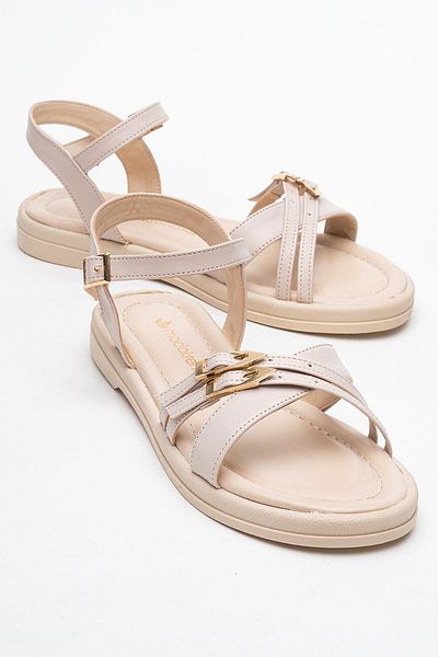 CCWAY AYAKKABI Double Buckle Cross Women's Sandals Beige Skin