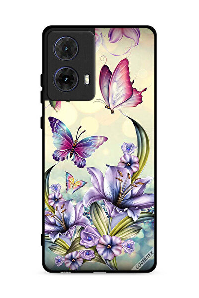 Covernex غطاء حماية لهاتف موتورولا موتو جي 85 5G بنقشة زهور أرجوانية وفراشات