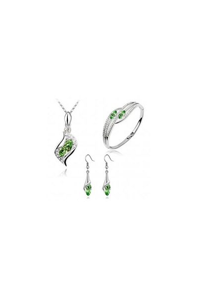 Kelan Set Bijuterii Argint cu Cristale Emerald – Pandantiv, Cercei și Brățară