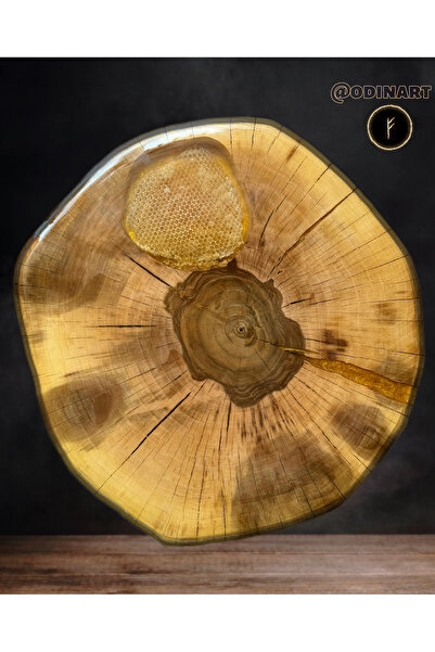 Ahşap Masif Ceviz Kütük Kahve Sehpası - Epoksi Bal Tasarımlı Kişiye Özel 50*50cm