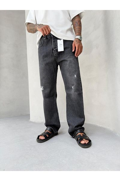 denim pasaport Gray Black Ripped Baggy Loose Jeans