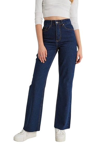 byhaziran butik Ariadne Young Girl Dark Blue High Waist Lycra Wide Leg Jeans