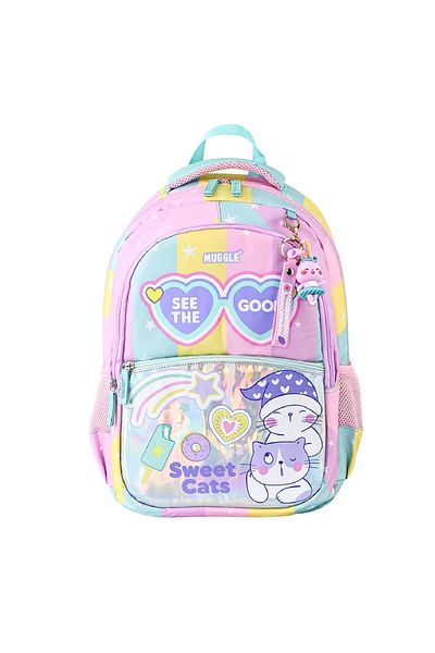 MUGGLE 3 Compartment Good Be Kind School Backpack Pink-Green (Mu-5735)