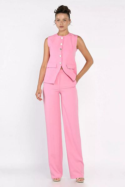 GÜLSELİ Pink Women's Lined Vest Slim Fit Pants Double Suit