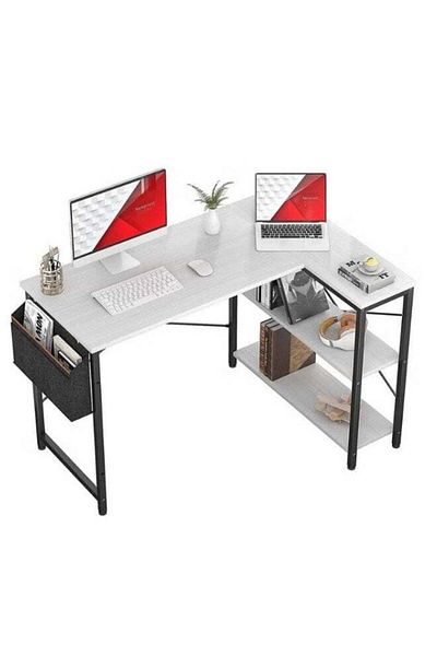 AGD L-Shaped Gaming Desk with Reversible Storage Shelves