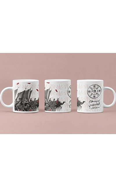 Story of candle Ceramic Mug with 'Founding Day' Design in White