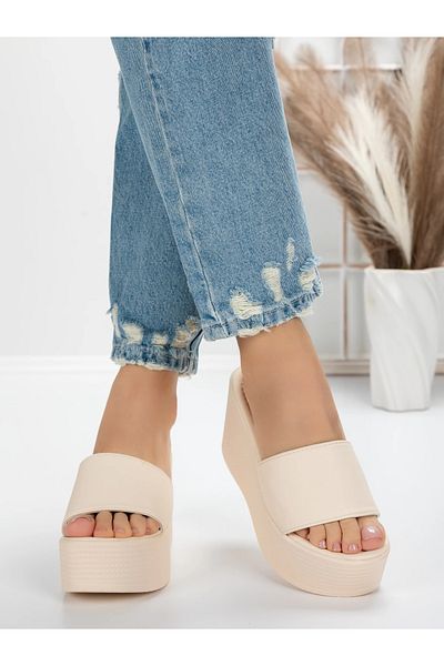 mei Women's Platform Slippers 5WL6 Beige |