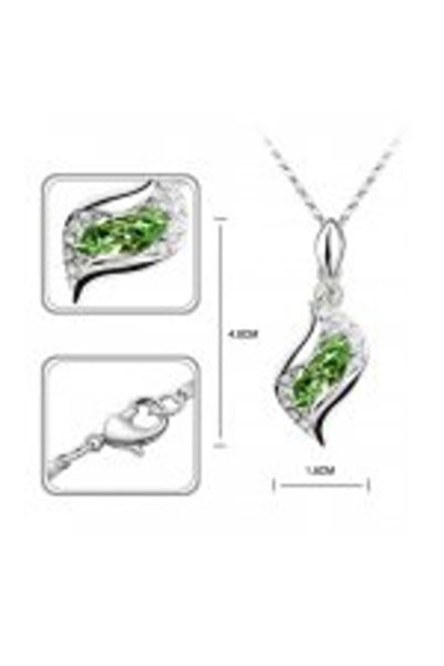 Kelan Silver Plated Jewelry Set with Emerald Crystals – Pendant, Earrings and Bracelet