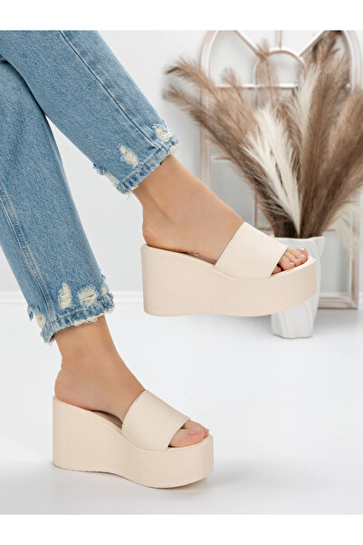 mei Women's Platform Slippers 5WL6 Beige |