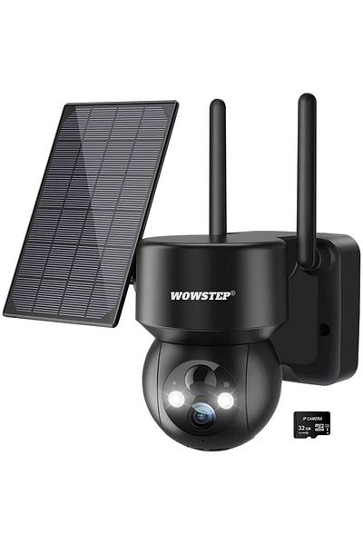 WowStep Surveillance Camera, 3MP, 2K, Indoor/Outdoor, Solar, Human Detection, 360°, 32 GB Card, Black