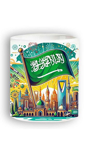 Story of candle Ceramic Mug with Saudi National Day Design in White