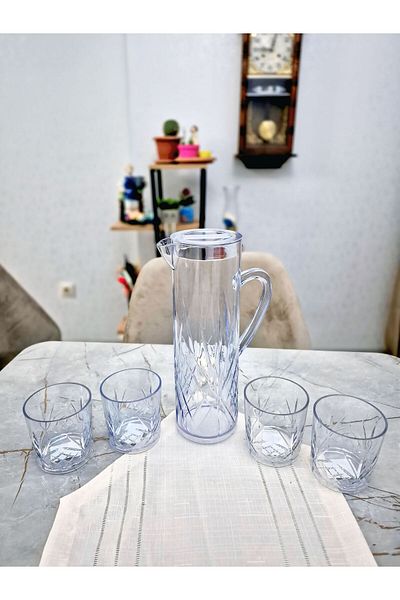 Avantaj Kapıda Acrylic 1.5L Jug 5 Piece Glass Set • Unbreakable Refrigerator Compatible Transparent Water Soft Drink Set