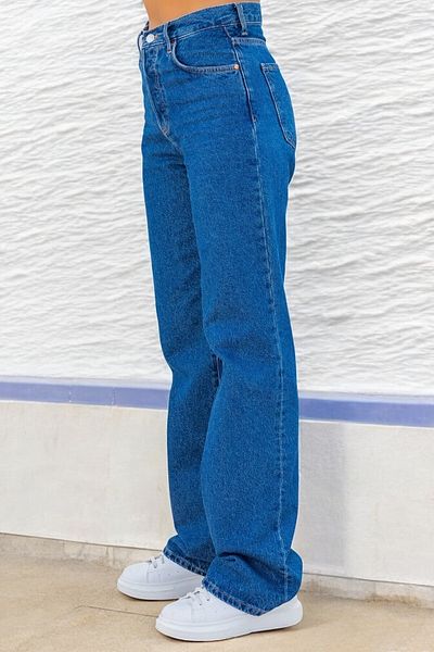 byhaziran butik Niva Women's Dark Blue Extra High Waist Stretchy Denim Fabric 90's Loose Leg Jeans