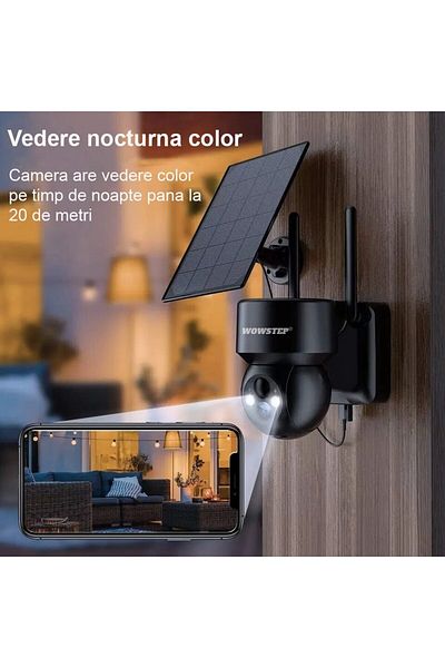 WowStep Surveillance Camera, 3MP, 2K, Indoor/Outdoor, Solar, Human Detection, 360°, 32 GB Card, Black