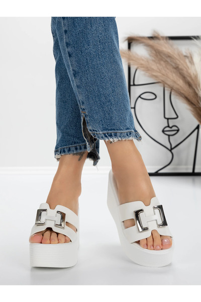 mei Papuci Dama cu Platforma 5WL56 Alb |