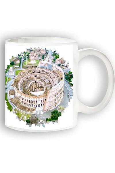 Story of candle Ceramic Mug with 'Roman Colosseum' Design in White Color