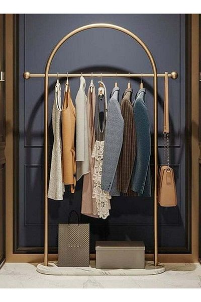 Generic Metal and Marble Wooden Clothing Rack - Gold and White - 120×30×170 cm