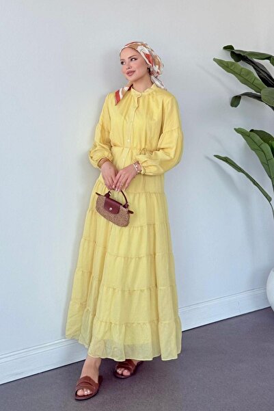 Hazamoda فستان قطن تان أصفر