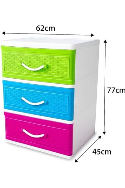mastergold Colorful Plastic Drawer Cabinet – 3 Multipurpose Drawers, Lightweight Storage Unit 77×62×44cm