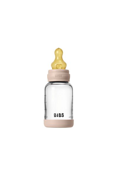 Bibs Complete set of anti-colic glass baby bottles with latex nipples, slow flow, 120 ml, Blush