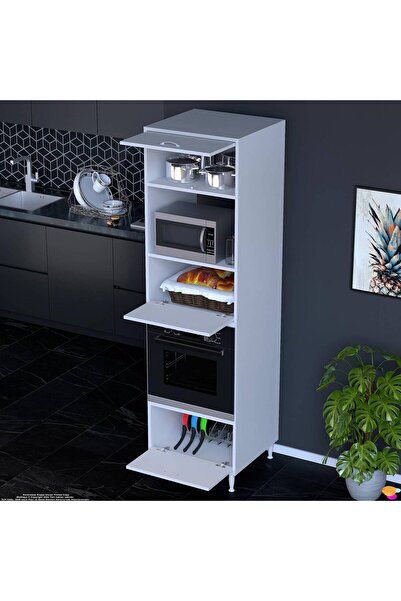 Modilayn AYAZ (60x217x56 cm) Boyutunda Ankastre 3 Kapaklı Mini/Midi Mikrodalga Fırın Dolabı