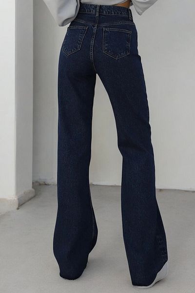byhaziran butik İsolde Young Girl Dark Blue High Waist Lycra 5 Pocket Wide Leg Jeans