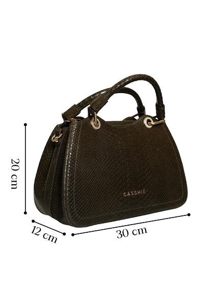 Platin Khaki Leather Anaconda Print Women's Handbag