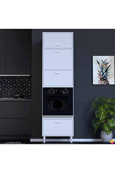 Modilayn TİLE Ankastre Fırın Dolabı (60x217x56 cm) - 4 Kapaklı, Ekmeklikli Ki...