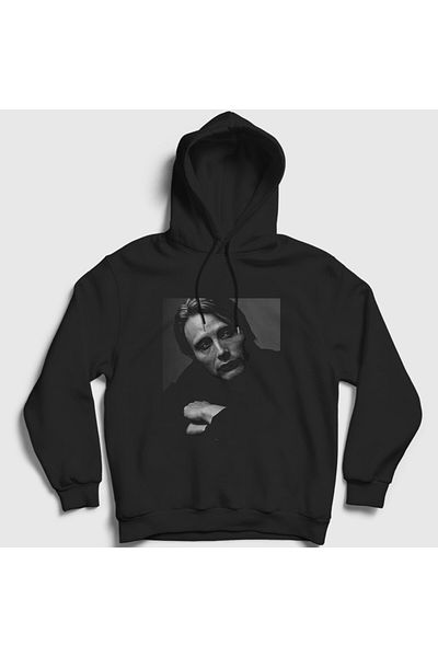 Presmono Unisex Μαύρο Pose Mads Mikkelsen Φούτερ με κουκούλα 555529tt