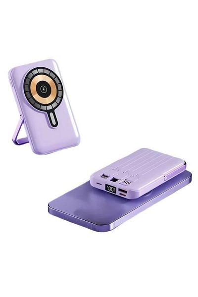 OEM Magnetic Wireless External Battery with Foldable Stand - 10000mAh, Digital Display, 3 Cables