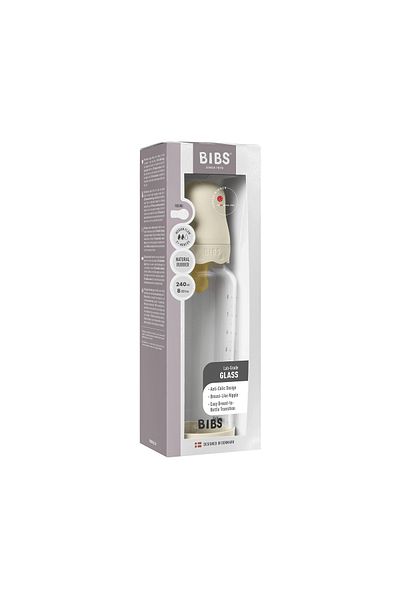 Bibs Complete set of Boheme anti-colic glass bottle with latex nipple, medium flow, 240 ml, Ivory