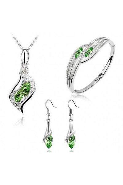 Kelan Set Bijuterii Argint cu Cristale Emerald – Pandantiv, Cercei și Brățară