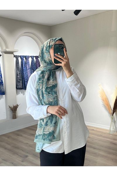 Merwiss Aura Silk Crepe Shawl-Mint