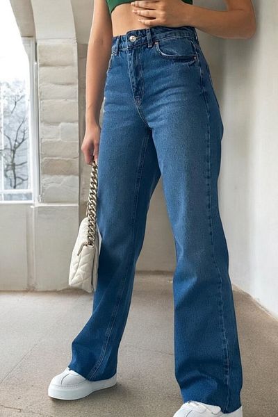 byhaziran butik Thesally Women's Dark Blue Extra High Waist Stretchy Waist Comfortable 90's Loose Leg Jeans