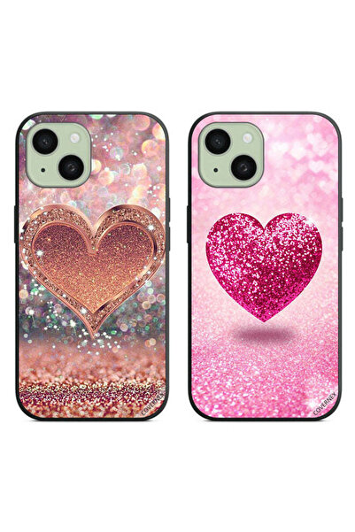 Covernex حافظتان واقيتان لهاتف Apple iPhone 15 Plus بأغطية لامعة على شكل قلوب