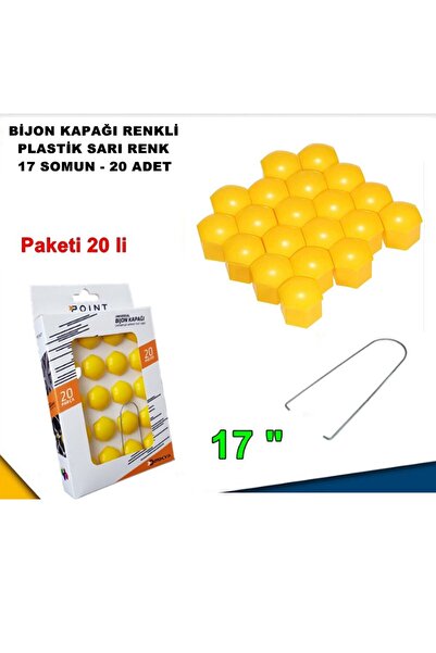 Midkan Renkli Bijon Kapağı Plastik Sarı Renk Altıgen 17 Mm Bijon Uyumlu 20 Adet