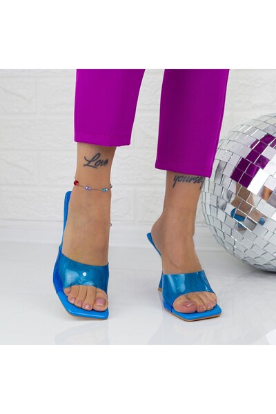 Botinelli Papuci Dama cu Toc gros TN-54 Albastru